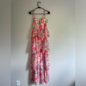 Floral Pink Maxi Dress Three Tiered